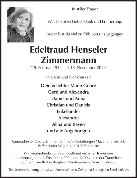 Anzeige von Edeltraud Henseler Zimmermann von  Werbepost 