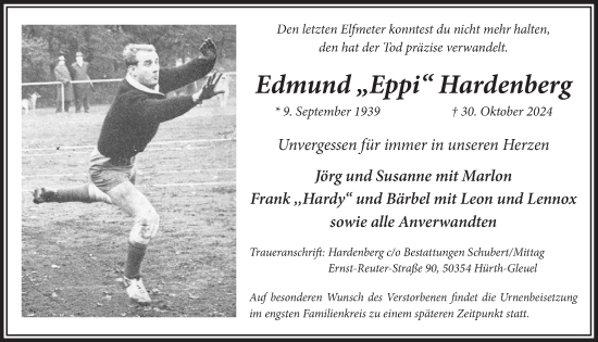 Anzeige von Edmund Hardenberg von  Wochenende 
