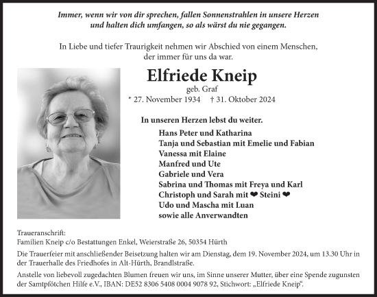 Anzeige von Elfriede Kneip von  Wochenende 