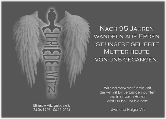 Anzeige von Elfriede Vitz von  Anzeigen Echo 