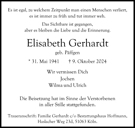Anzeige von Elisabeth Gerhardt von Kölner Stadt-Anzeiger / Kölnische Rundschau / Express