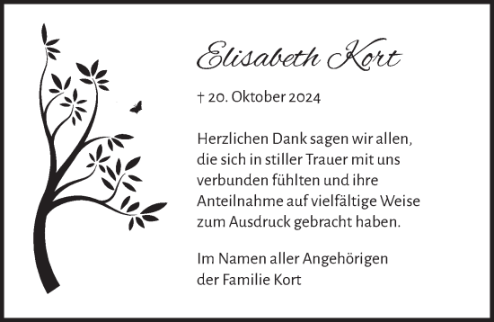 Anzeige von Elisabeth Kort von  Lokalanzeiger 