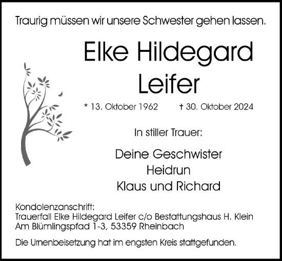 Anzeige von Elke Leifer von  Schaufenster/Blickpunkt 