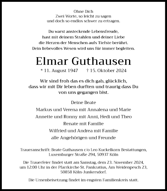 Anzeige von Elmar Guthausen von Kölner Stadt-Anzeiger / Kölnische Rundschau / Express
