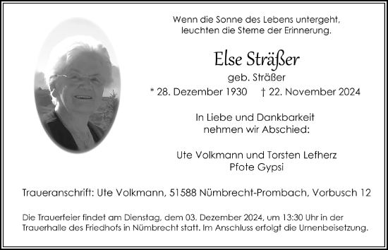 Anzeige von Else Sträßer von  Lokalanzeiger 