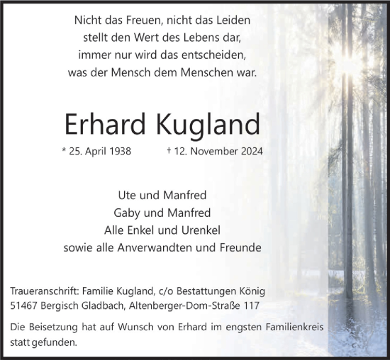 Anzeige von Erhard Kugland von  Bergisches Handelsblatt 