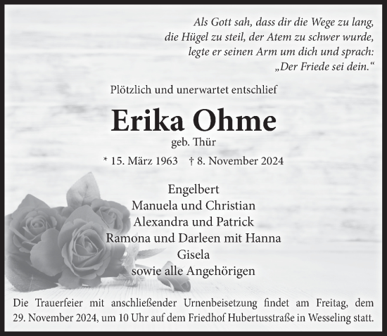 Anzeige von Erika Ohme von  Schlossbote/Werbekurier 