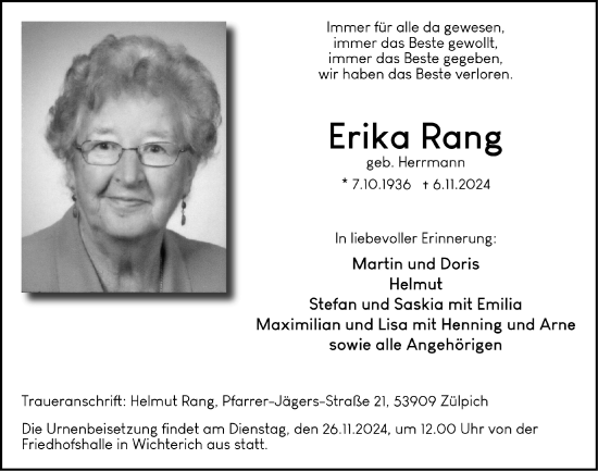 Anzeige von Erika Rang von  Blickpunkt Euskirchen 