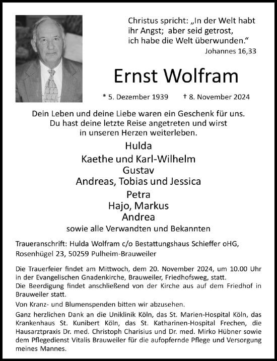 Anzeige von Ernst Wolfram von  Wochenende 