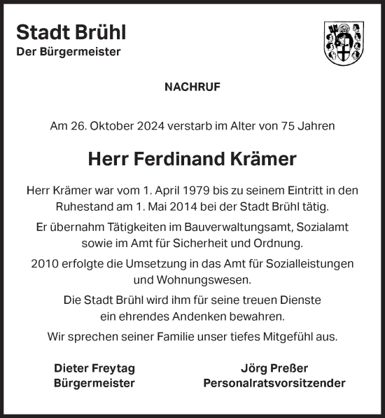 Anzeige von Ferdinand Krämer von  Schlossbote/Werbekurier 