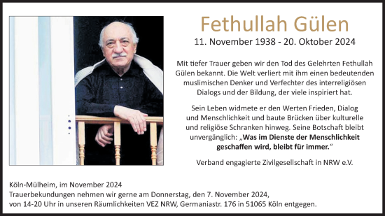 Anzeige von Fethullah Gülen von Kölner Stadt-Anzeiger / Kölnische Rundschau / Express