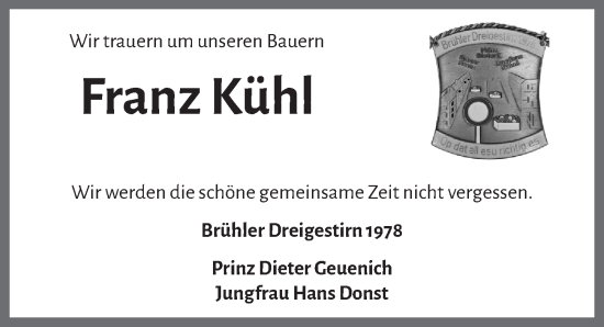 Anzeige von Franz Kühl von  Schlossbote/Werbekurier 