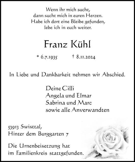Anzeige von Franz Kühl von  Schlossbote/Werbekurier 
