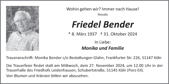 Anzeige von Friedel Bender von  EXPRESS - Die Woche 