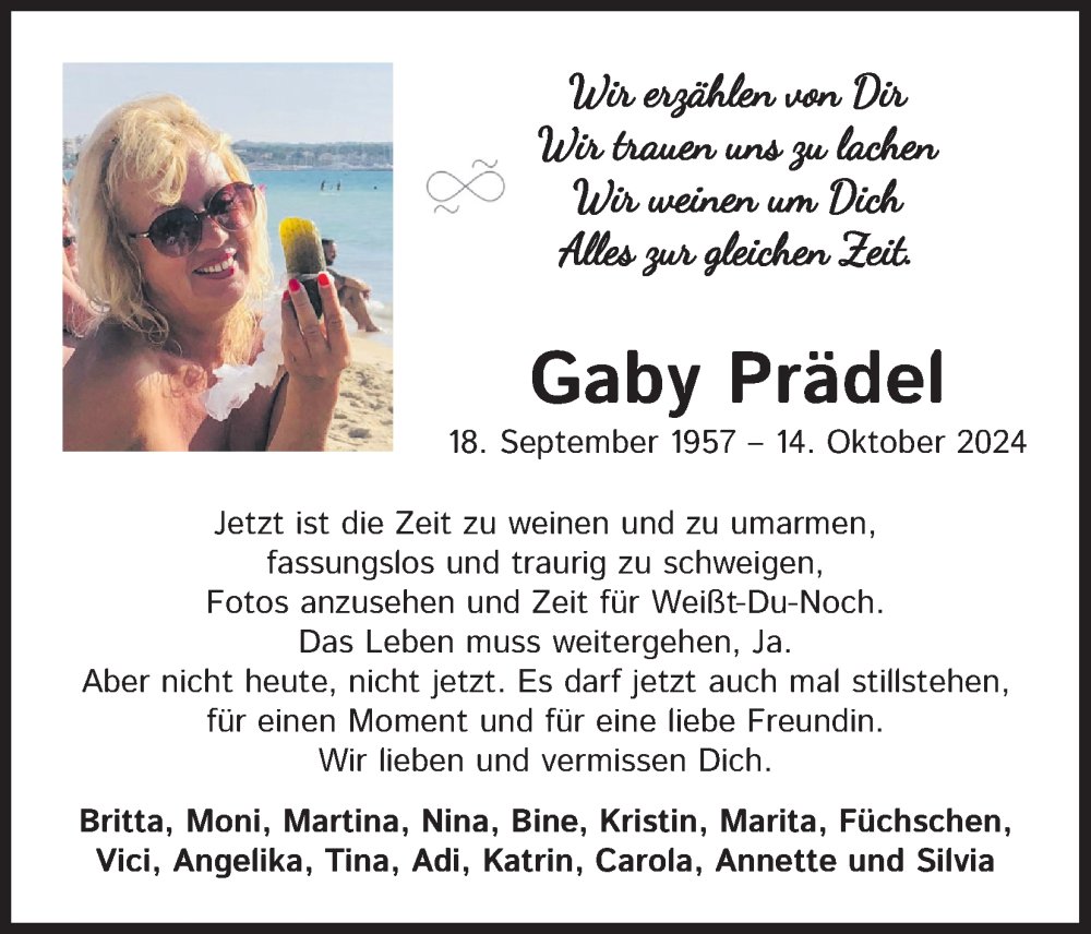  Traueranzeige für Gaby Prädel vom 02.11.2024 aus Kölner Stadt-Anzeiger / Kölnische Rundschau / Express