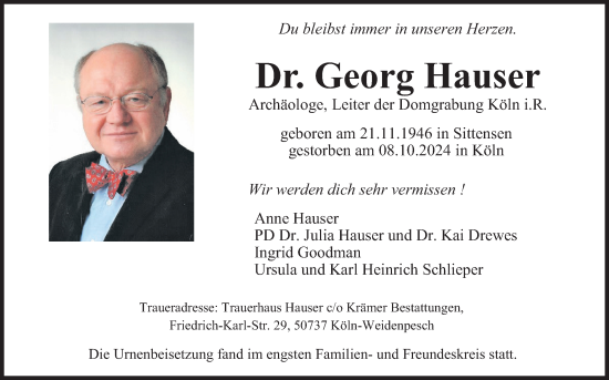 Anzeige von Georg Hauser von Kölner Stadt-Anzeiger / Kölnische Rundschau / Express