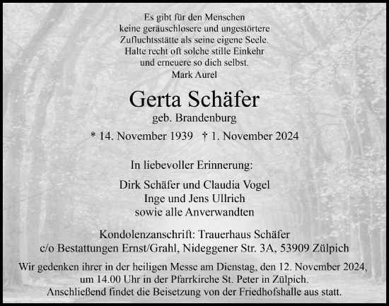 Anzeige von Gerta Schäfer von  Blickpunkt Euskirchen 