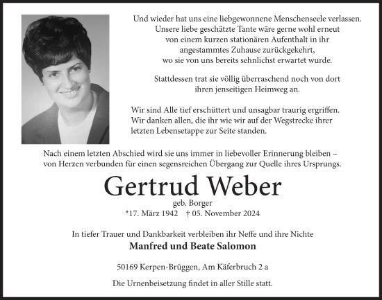 Anzeige von Gertrud Weber von  Werbepost 