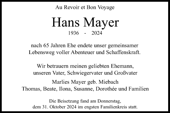 Anzeige von Hans Mayer von Kölner Stadt-Anzeiger / Kölnische Rundschau / Express
