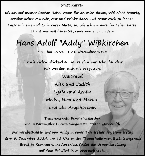 Anzeige von Hans Adolf  Wißkirchen von  Blickpunkt Euskirchen 