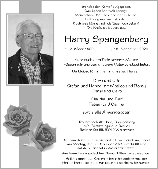 Anzeige von Harry Spangenberg von  Blickpunkt Euskirchen 