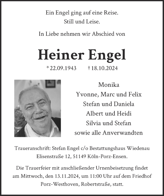 Anzeige von Heiner Engel von  EXPRESS - Die Woche 