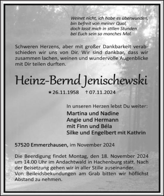 Anzeige von Heinz-Bernd Jenischewski von  Blickpunkt Euskirchen 