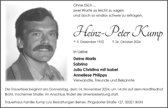 Anzeige von Heinz-Peter Kump von  Schlossbote/Werbekurier 