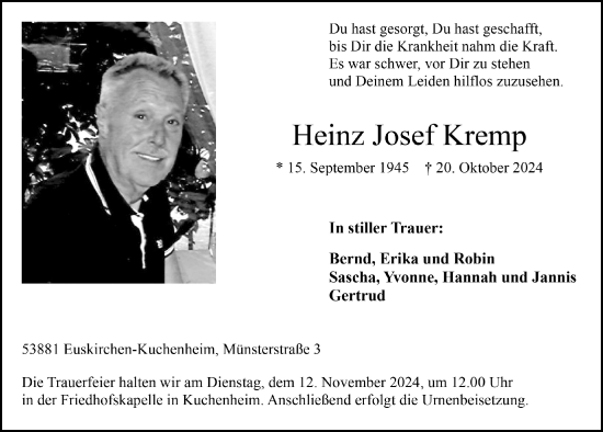 Anzeige von Heinz Josef Kremp von  Blickpunkt Euskirchen 