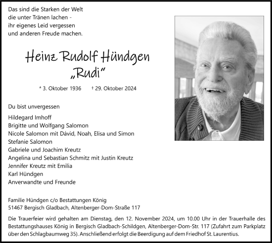 Anzeige von Heinz Rudolf Hündgen von  Bergisches Handelsblatt 