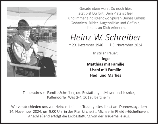 Anzeige von Heinz W. Schreiber von  Werbepost 