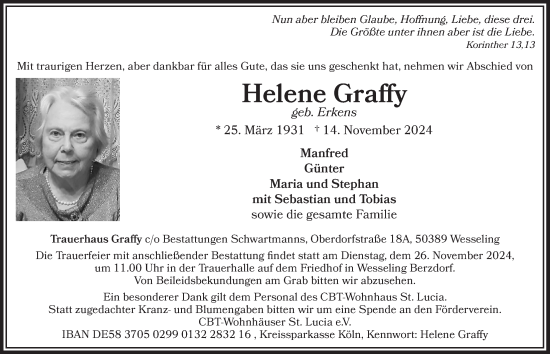 Anzeige von Helene Graffy von  Schlossbote/Werbekurier 