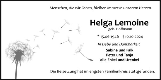 Anzeige von Helga Lemoine von  Anzeigen Echo 