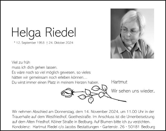 Anzeige von Helga Riedel von  Werbepost 