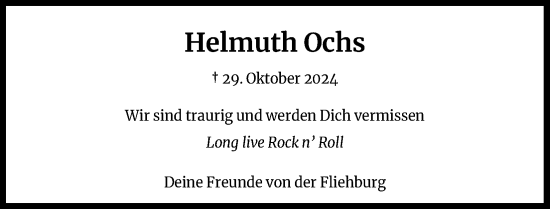 Anzeige von Helmuth Ochs von Kölner Stadt-Anzeiger / Kölnische Rundschau / Express