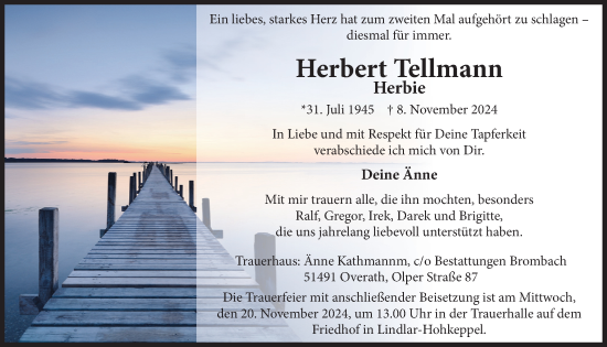 Anzeige von Herbert Tellmann von  Bergisches Handelsblatt 