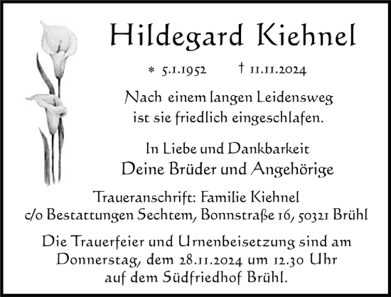 Anzeige von Hildegard Kiehnet von  Schlossbote/Werbekurier 