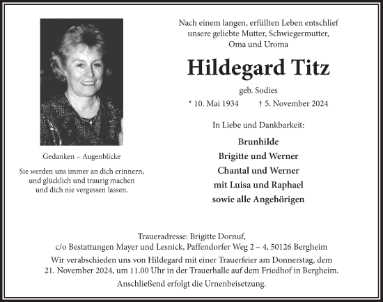 Anzeige von Hildegard Titz von  Werbepost 