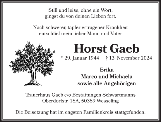 Anzeige von Horst Gaeb von  Schlossbote/Werbekurier 
