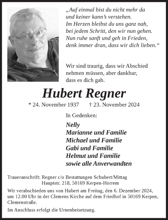 Anzeige von Hubert Regner von  Werbepost 