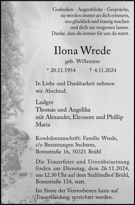 Anzeige von Ilona Wrede von  Schlossbote/Werbekurier 