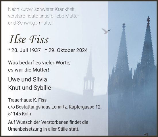 Anzeige von Ilse Fiss von  EXPRESS - Die Woche 