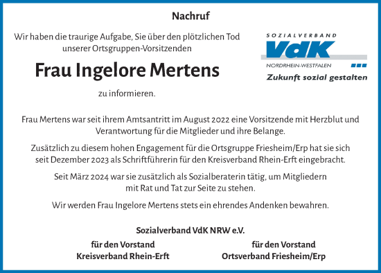 Anzeige von Ingelore Mertens von  Werbepost 