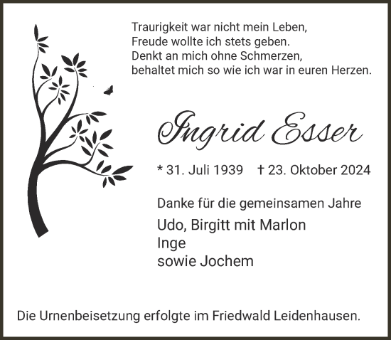 Anzeige von Ingrid Esser von  EXPRESS - Die Woche 