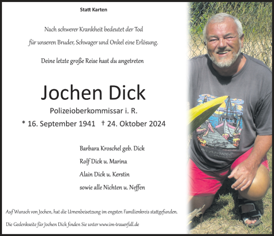Anzeige von Jochen Dick von  Lokalanzeiger 