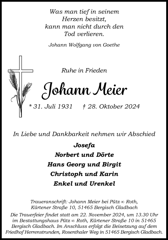 Anzeige von Johann Meier von Kölner Stadt-Anzeiger / Kölnische Rundschau / Express