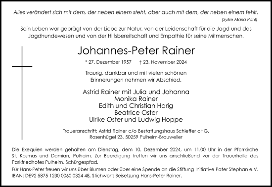 Anzeige von Johannes-Peter Rainer von Kölner Stadt-Anzeiger / Kölnische Rundschau / Express