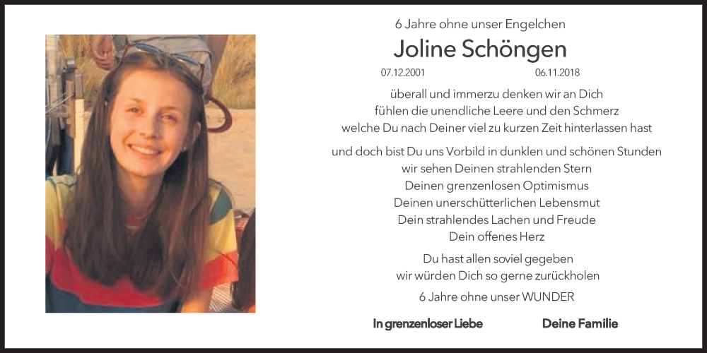  Traueranzeige für Joline Schöngen vom 06.11.2024 aus Kölner Stadt-Anzeiger / Kölnische Rundschau / Express