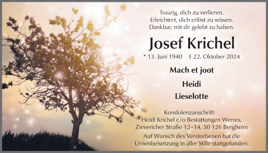 Anzeige von Josef Krichel von  Werbepost 