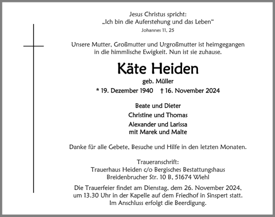 Anzeige von Käte Heiden von  Anzeigen Echo 